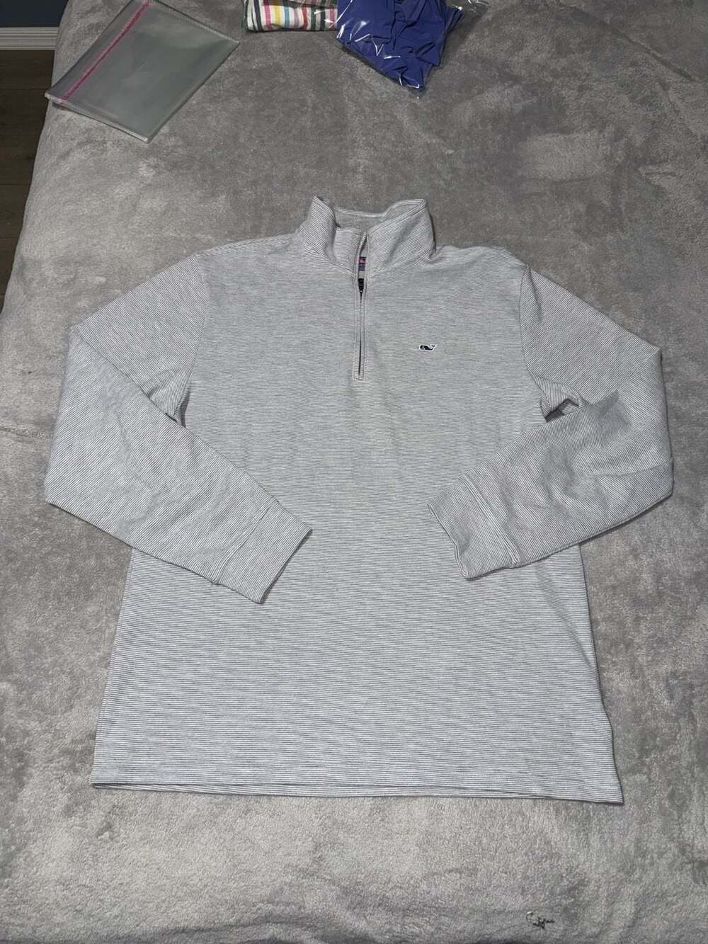 Vineyard Vines Saltwater Quarter-Zip Striped Pullover Sweatshirt - Gray/White La